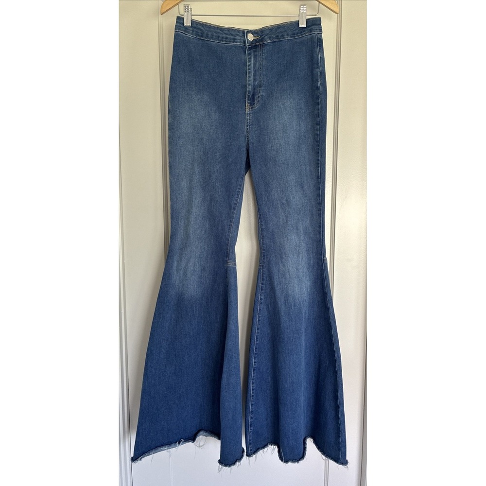 Free People Just Float On Flare Jeans Sz 28 Blue High Rise Bell Bottom festival